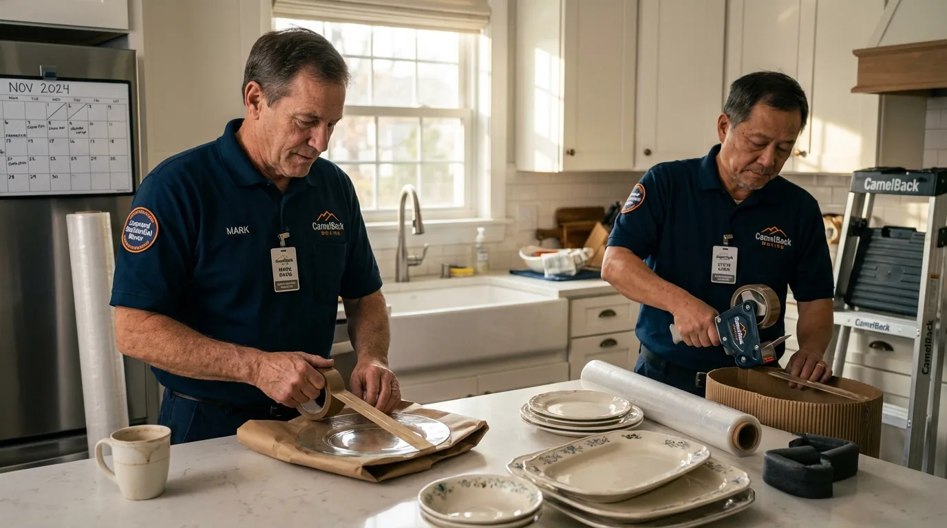 Professional crew packing kitchen dishware in Johnson City, TX